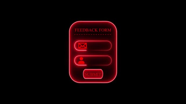 Digital feedback form ui interface with glowing red neon animation