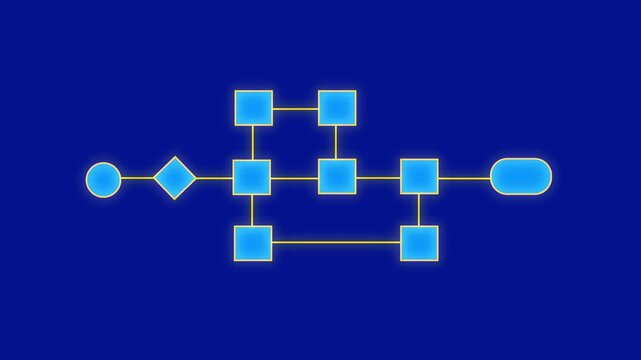 Digital flowchart process diagram animation on blue background