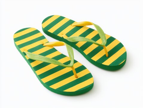Colorful striped flip flops with green and yellow pattern
