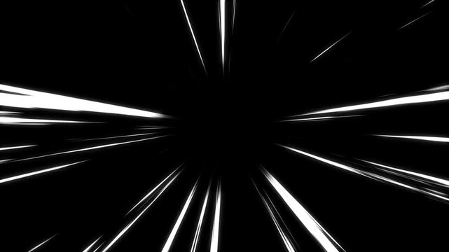 Cartoon concept abstract anime speed line, white speed lines isolated on black background, moving zoom comic speed line, manga speed line motion 4K video animation.