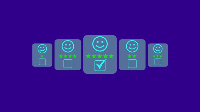 Five-star customer feedback rating animation with smiley face