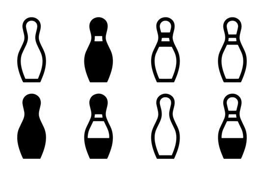 70 Bowling Pin Icons Set, Vector Graphics for Sports and Recreation, Classic and Modern Styles 100