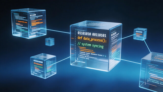 Digital cubes with coding text