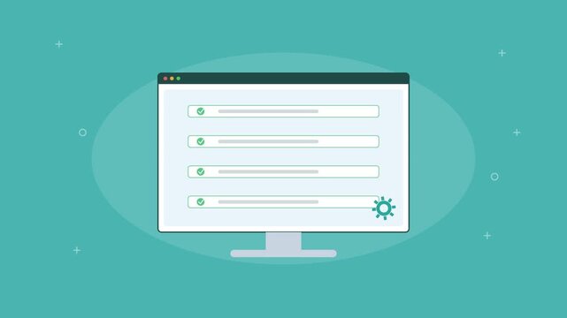 robotic process automation with tasks completing on a screen, teal color scheme