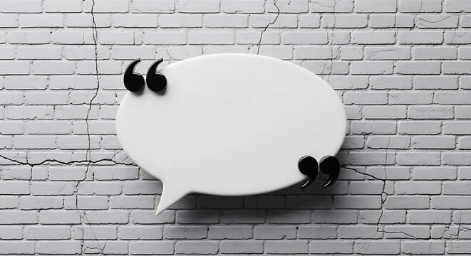 Empty white speech bubble on brick wall.