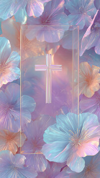 Frame with a cross and ornate religious frames and ethnic decorative leaves. Perfect for Easter cards, Christmas cards, and baptism cards..