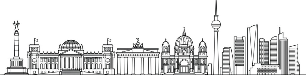 Berlin City Skyline Line Art Vector Illustration Featuring Historic Monuments and Modern Skyscrapers © Mst Fensi