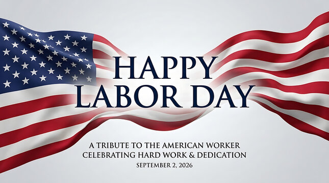 Happy labor day banner with a waving american flag celebrating the hard work and dedication of american workers