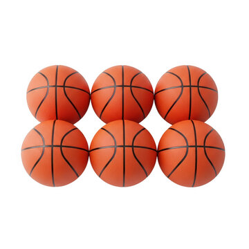 Six basketballs arranged in a row