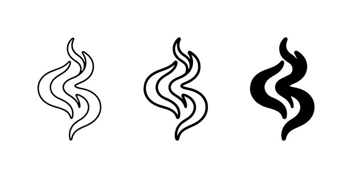 70 Three Stylized Smoke and Flame Icons, Vector Graphics Set, Abstract Swirls and Wisps, Black and White Design Elements for Visual Communication 100