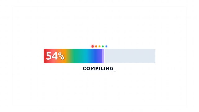 Motion of digital loading screens with colorful progress bars and compiling text.