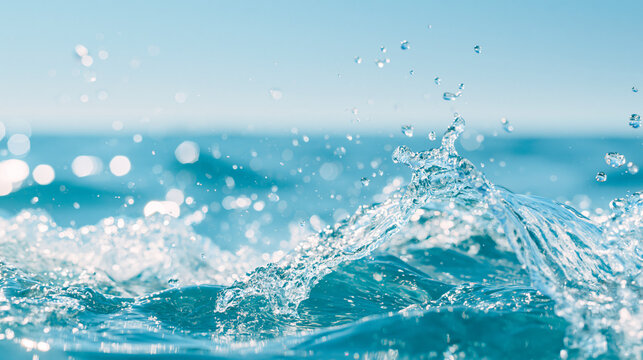 太陽の光が反射する青い海水の飛沫