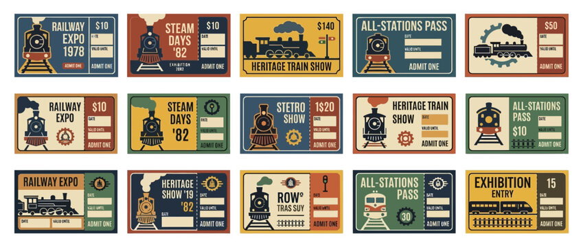 Vintage Train Tickets Collection: Retro Railway Expo & Steam Show Passes