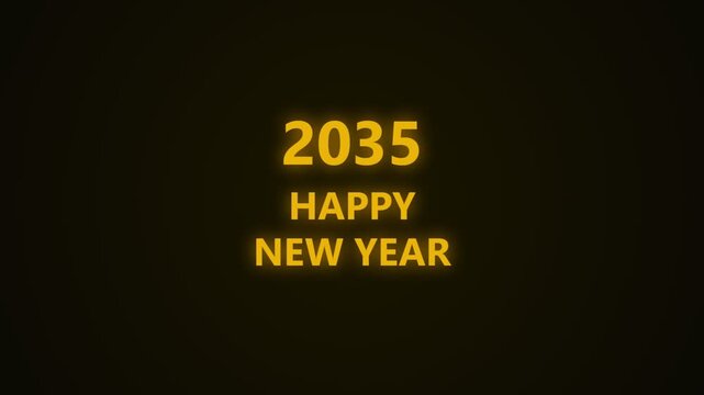 2035 happy new year neon glowing golden text sign