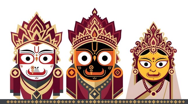 Vector Illustration of Lord Jagannath, Balabhadra, and Subhadra for Rath Yatra Festival