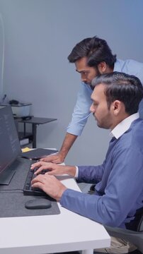 Software engineering use computer working development office are assisting algorithm systems or verifying code. Programmer teamwork using artificial intelligence on laptop analysis or writing coding 