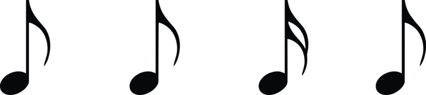 A horizontal arrangement of four black eighth note musical symbols, featuring two single notes and two beamed together, isolated