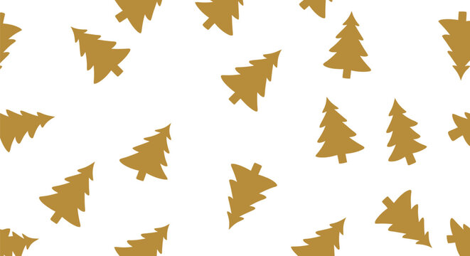 Seamless pattern with simple christmas trees golden color on white background winter holiday illustration decorative wallpaper design element.