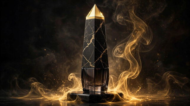 Perfume Obelisco Noir, m&aacute;rmore preto com veios dourados