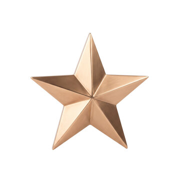 Golden five pointed star isolated on transparent background
