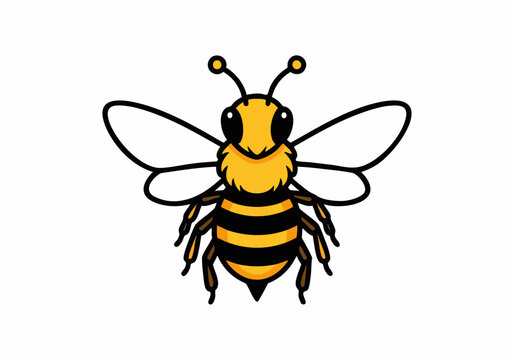 Cartoon bee with yellow and black stripes and wings