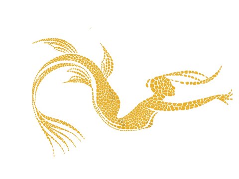 Mermaid silhouette in mosaic style. Decorative vector illustration of a mythical fish woman made of yellow pieces isolated on white