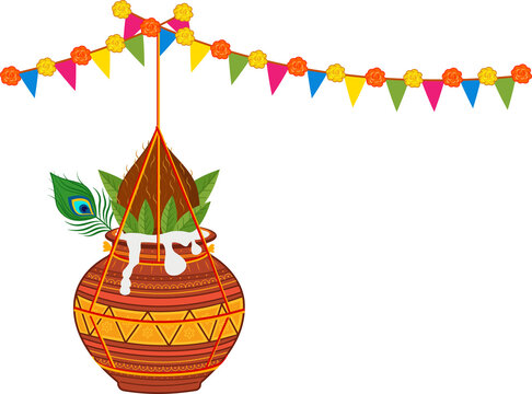 decorative hanging dahi handi for krishna janmashtami celebration vector illustration