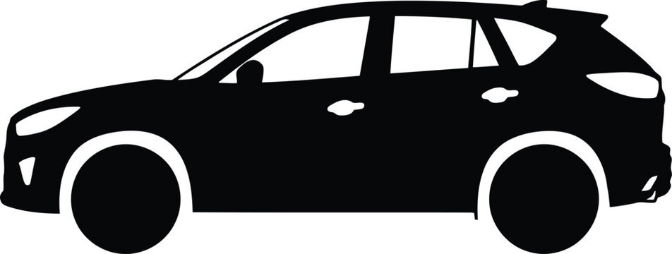 Black silhouette of a modern suv crossover car viewed from the side profile isolated graphic design element for transport and automotive industry illustrations