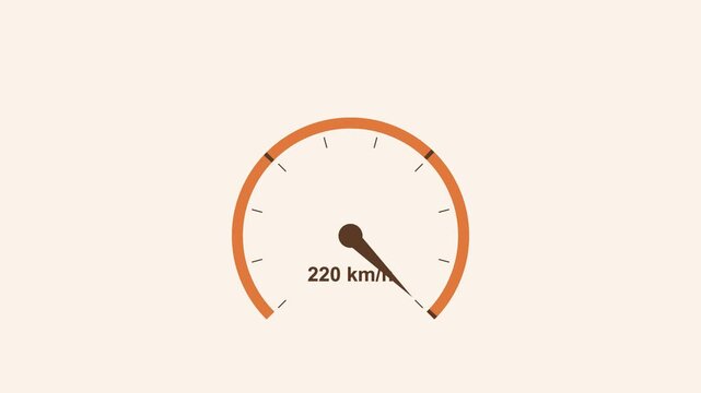 animated speedometer dial with a needle sweeping up, orange color scheme