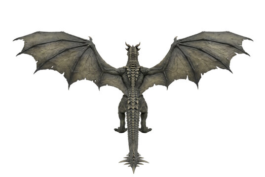Rear view of a majestic dragon with outspread wings