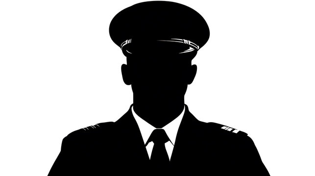 Silhouette of a man wearing a pilot's uniform and hat, representing professionalism and authority