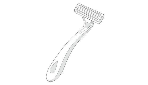 White disposable plastic shaving razor with triple blades isolated vector outline drawing on white background.