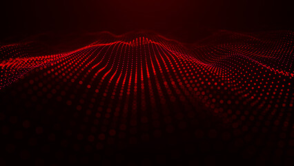 Fototapeta premium An abstract colorful wave of glowing dots, creating the illusion of moving waves against a dark background. Dynamic 3D wave.