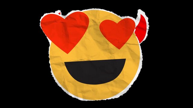 Devil smile with Heart eyes face Paper Emoji with Alpha channel