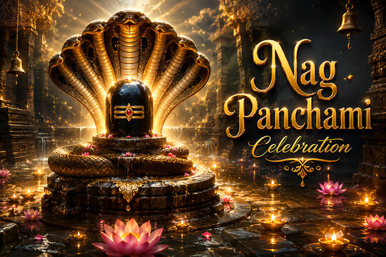 Nag Panchami Naga Panchami Festival Artwork with Sacred Cobra Naga Puja Nag Devta Shiva Worship and Sawan Celebrations