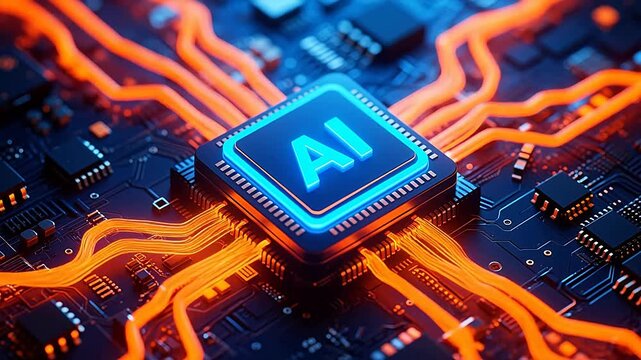 Blue ai chip on circuit board