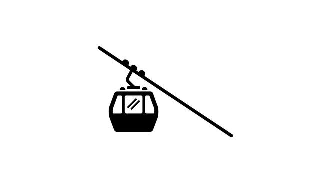 Black silhouette icon of a cable car gondola moving along a mountain ropeway transport system
