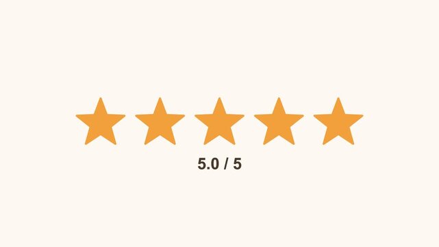 animated five star rating filling up with a score, warm color scheme