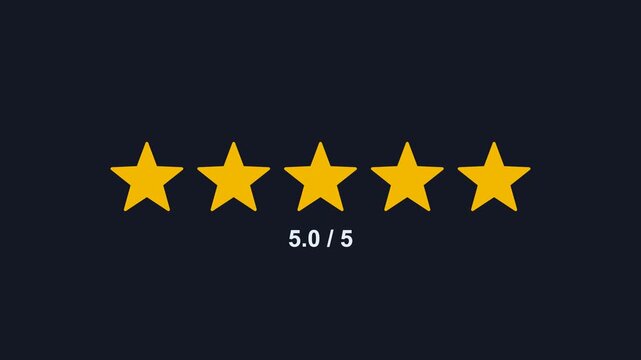 animated five star rating filling up with a score, dark color scheme