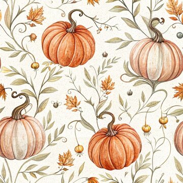 Pumpkin Patch Toile Digital Paper Pack with Seamless Watercolor Autumn Harvest Toile Patterns for Scrapbook Crafts