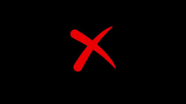 Cross painted by wide brush, X cross Mark, wrong Grong check mark animation. On 4k video  