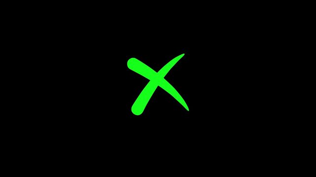 Cross painted by wide brush, X cross Mark, wrong Grong check mark animation. On 4k video  