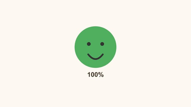 animated satisfaction face meter morphing from sad to happy, warm color scheme