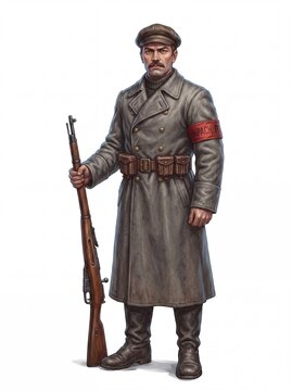 Soviet soldier stands resolute during the Russian Revolution of 1917 in a powerful portrayal of history
