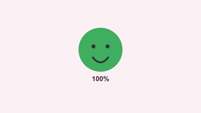 animated satisfaction face meter morphing from sad to happy, rose pink color scheme