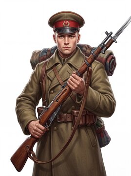 Soldier of the Soviet Revolution standing proud with his rifle during the turmoil of 1917
