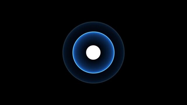 A dot on a black background, surrounded by a bright blue circle. This is a looped animation, a continuous bright animation of a waveform, alpha radio wave animation.