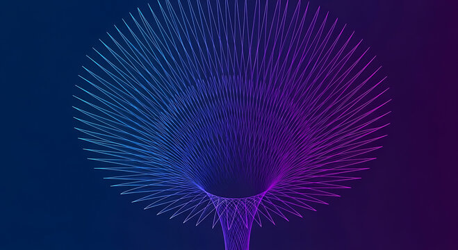 Blue and purple wireframe funnel vortex abstract background bright circle