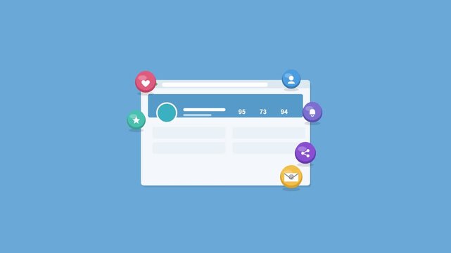 social media user profile page in a browser window with 3D icons, sky blue color scheme