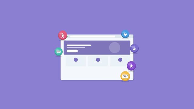 website landing page in a browser window with hero section and 3D icons, violet color scheme
